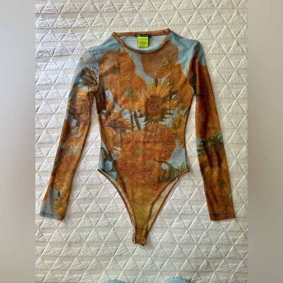 Zara Van Gogh Sunflowers Mesh Bodysuit - Picture 2 of 5